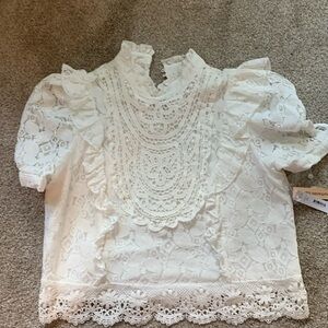Aqua white lace blouse - L